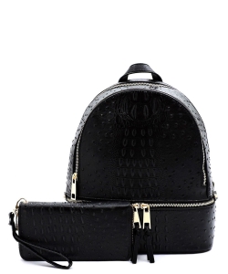Ostrich Croc Backpack with Wallet OS1082W BLACK
